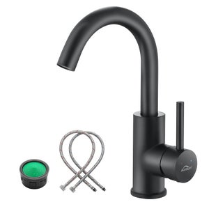 Mitigeur Lavabo, AURALUM MAX Robinet Salle Bain Noir Rotatif à 360°, Robinet Lavabo Hauteur Total 260mm avec Aérateur Démotable