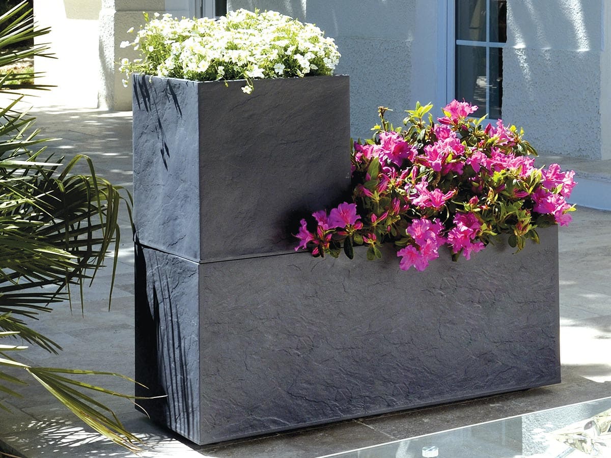 Jardinière rectangulaire Volcania effet pierre 99,5 x 39,5 x 43,5 cm - Gris anthracite - Eda - 3