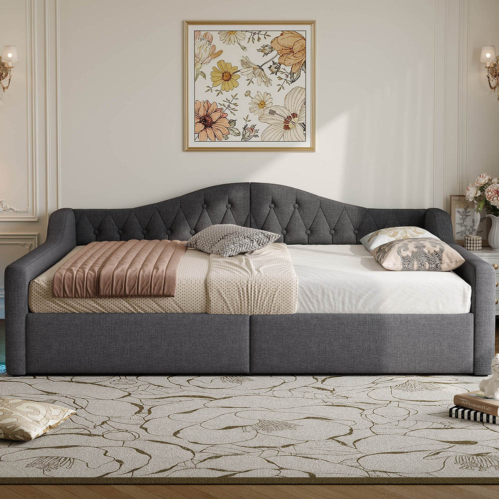 Rozkładana sofa 140 x 200 cm, z paskiem LED, hydraulicznym schowkiem, szara