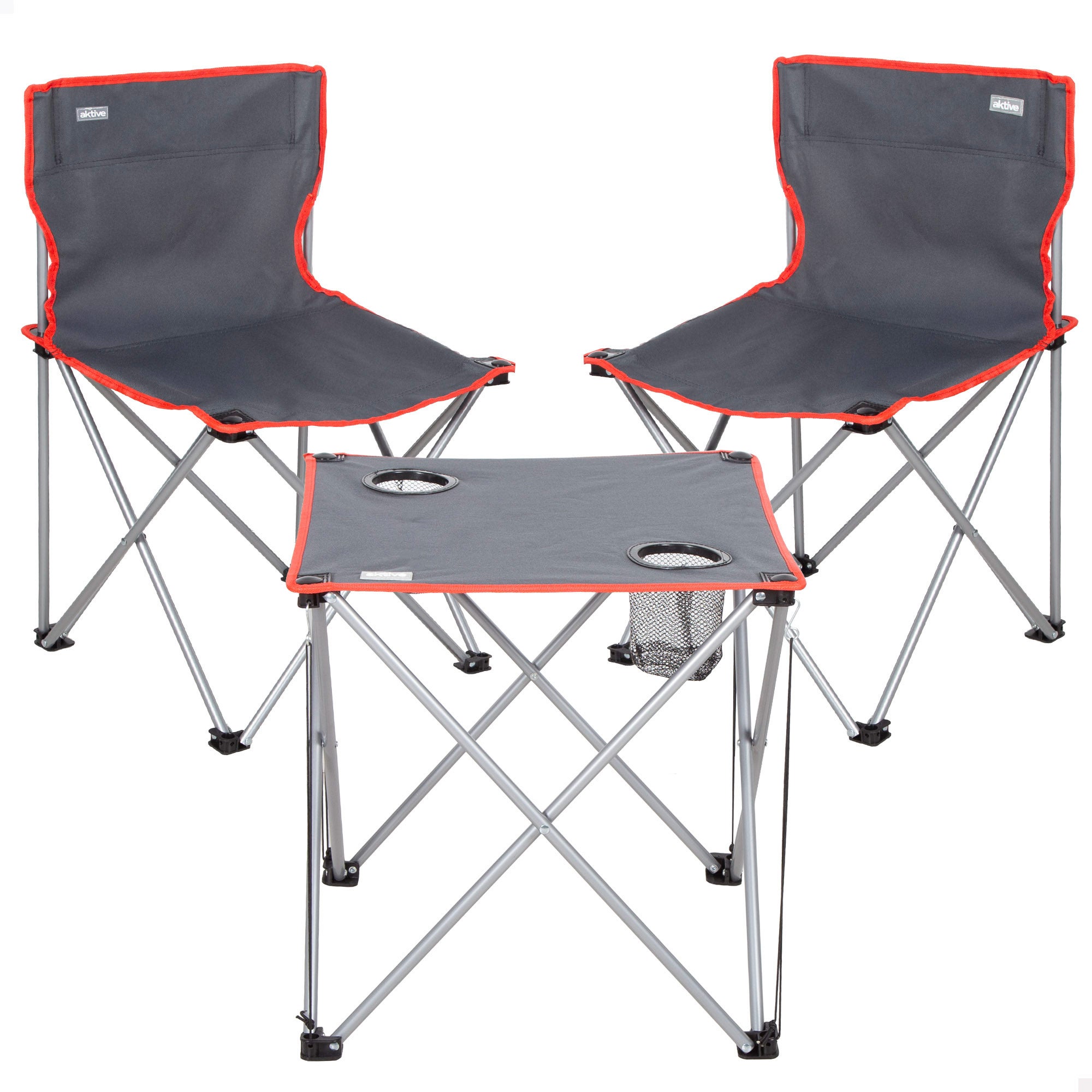 Aktive conjunto mesa y 2 sillas camping acero
