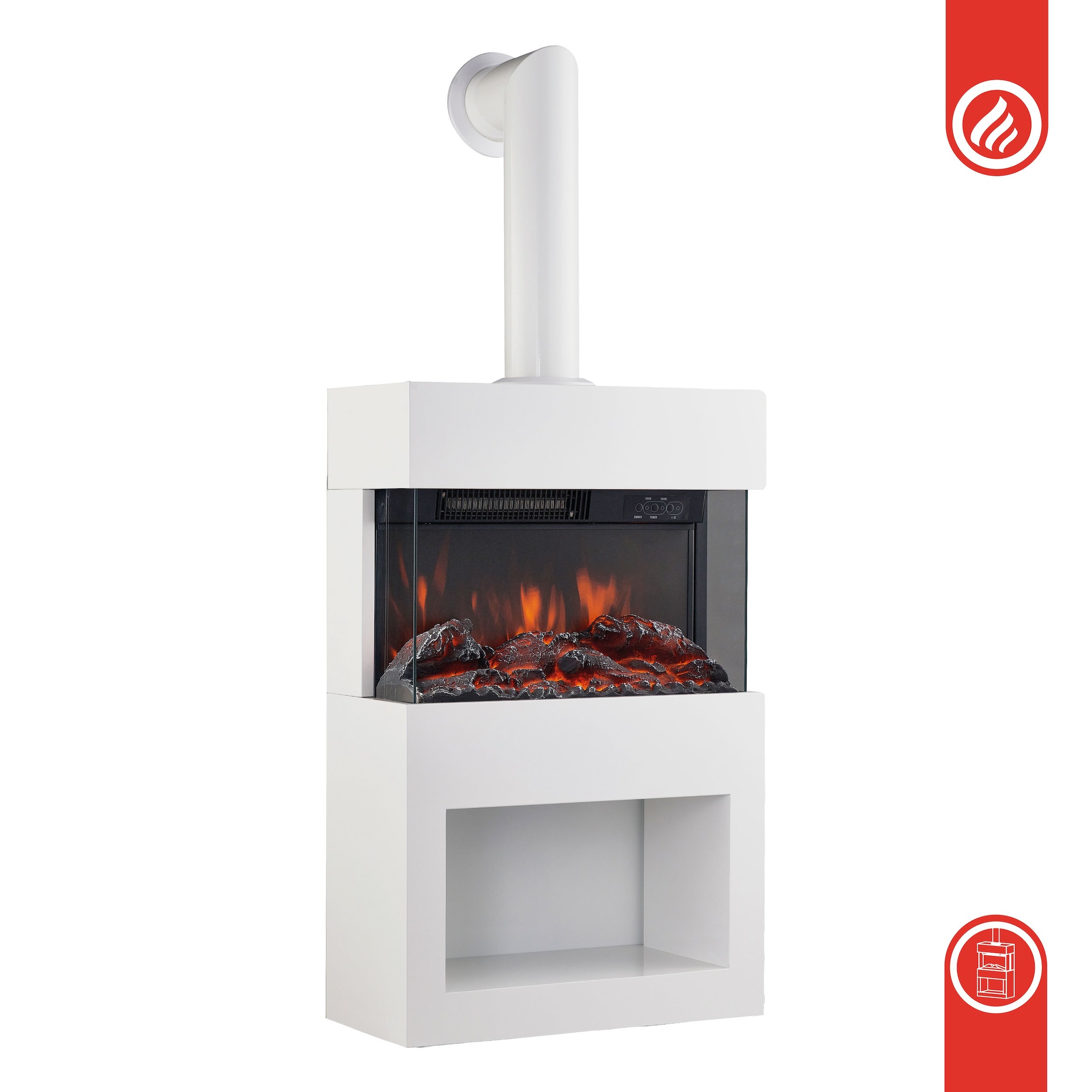 KAMINIO Cheminée Électrique HENRI avec Tuyau - Poêle avec Chauffage, Effet de flamme 3D, Compartiment à bois, Télécommande - Blanc - 8