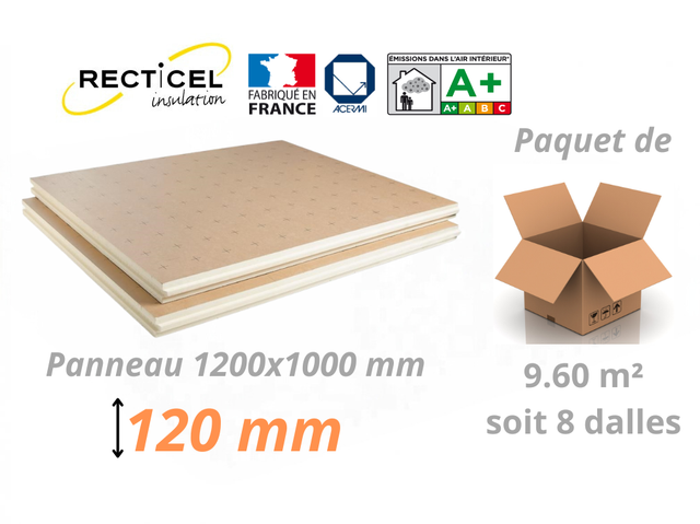 Dalle isolant Polyuréthane 120 mm EUROSOL R5,55 Colis de 9,60 m² - 8 Dalles