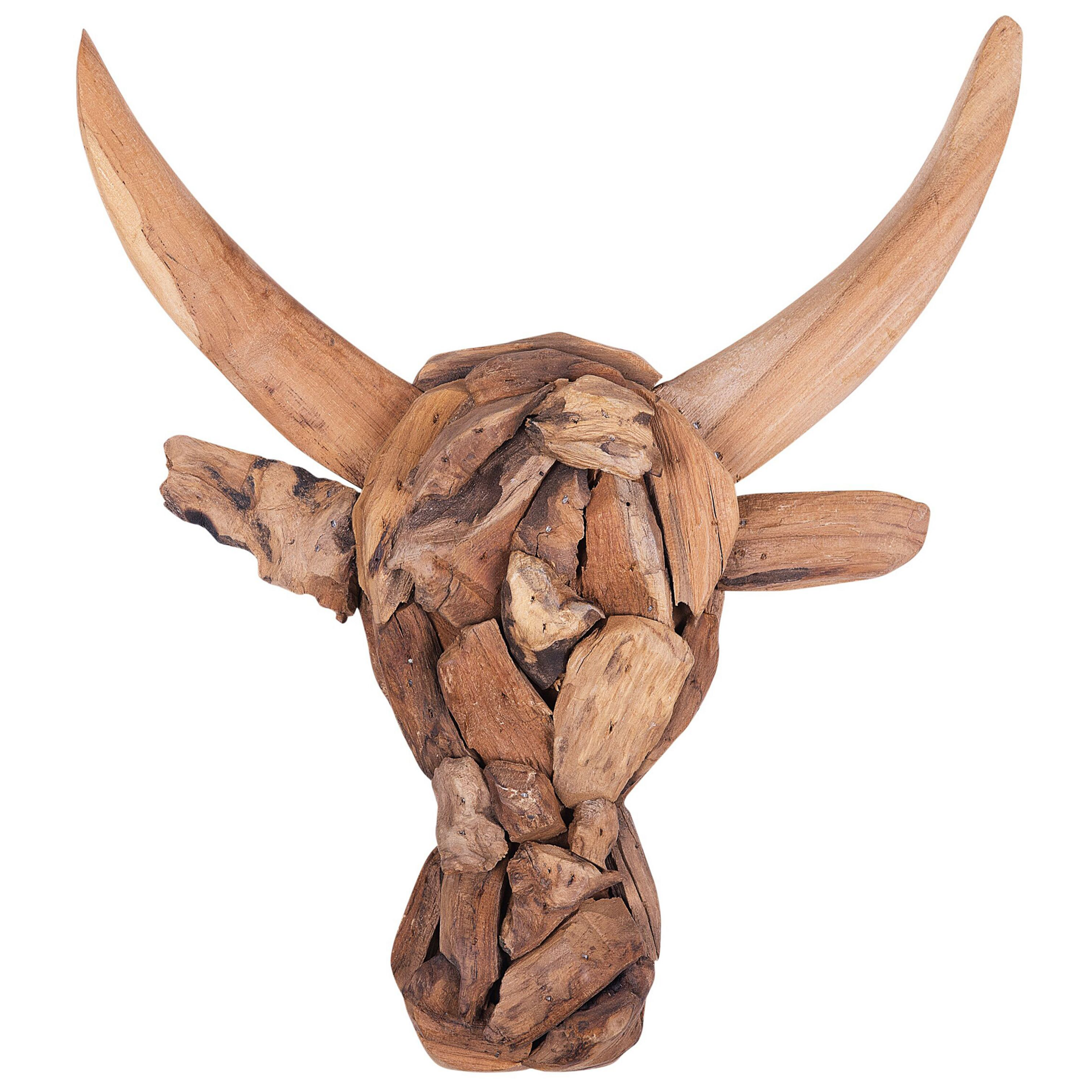Beliani figura de pared bull head madera clara