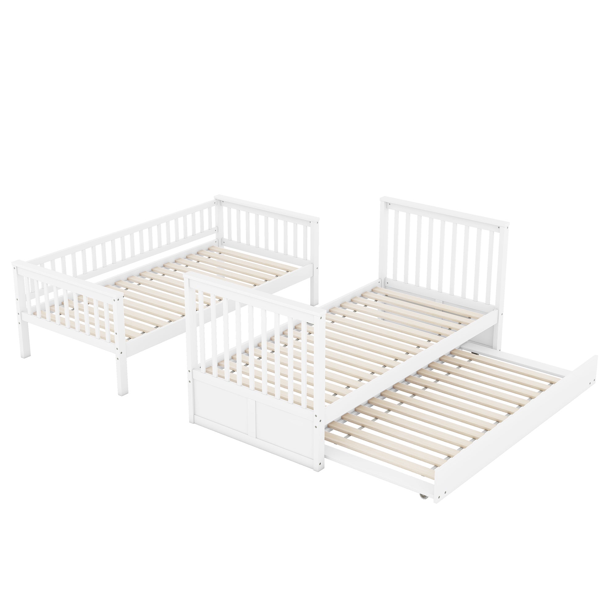 Lit superposé 2x90x200cm avec un lit gigogne 90x190cm - avec garde-corps et escalier - Blanc - 8
