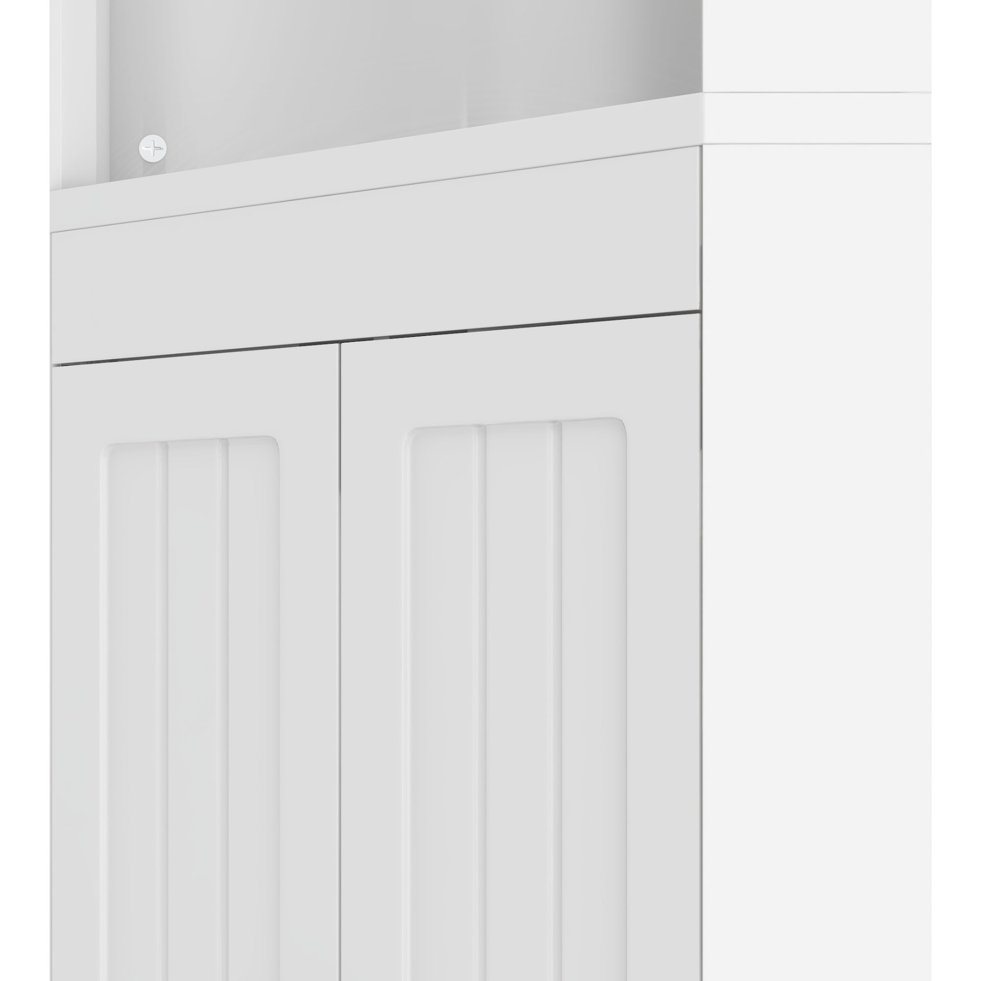 Mueble de baño esquinero - 2 puertas y 3 compartimentos abiertos - Madera MDF - Blanco - 9