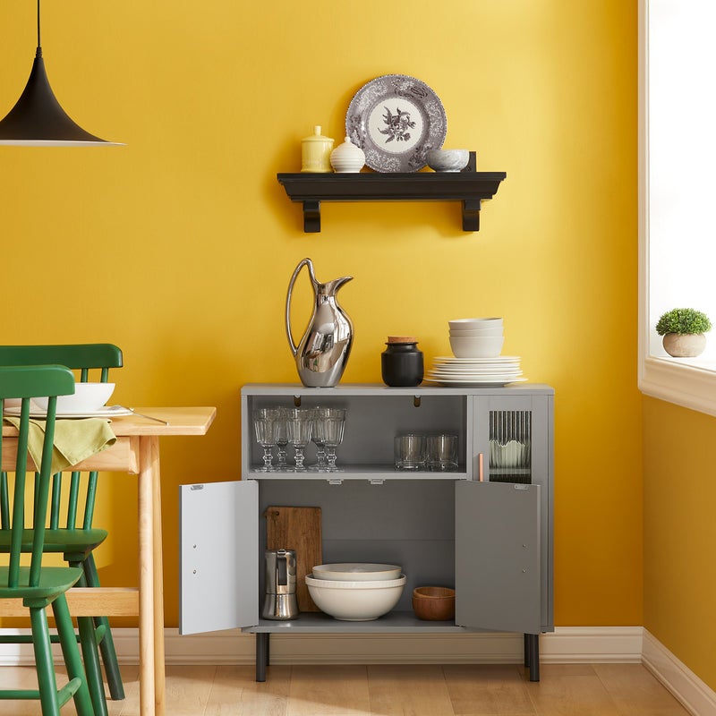 SoBuy FSB82-HG Buffet Armoire Multi-Rangement sur Pieds avec 1 Compartiment Ouvert et 3 Portes Gris - 9