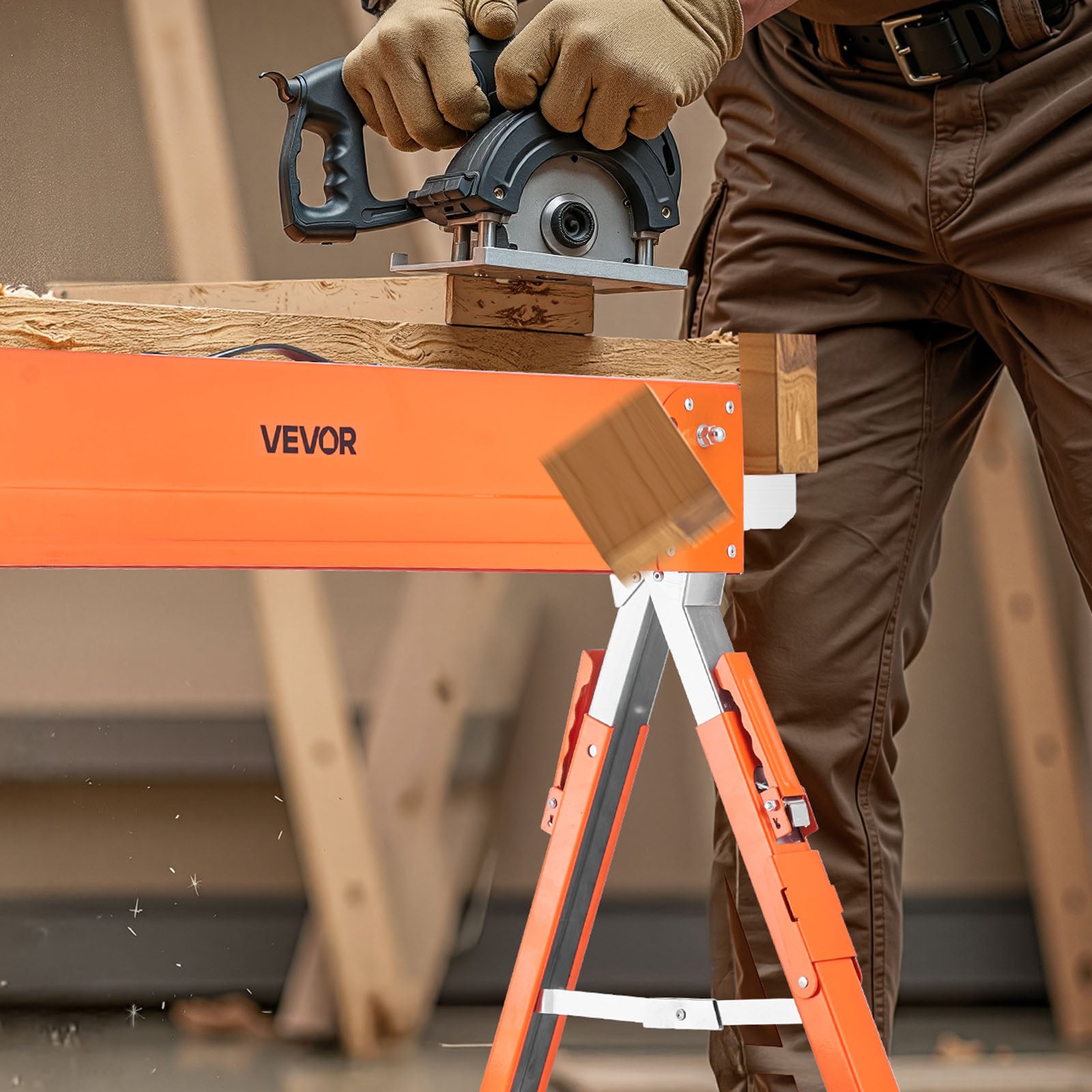 Chevalet Sciage,Lot VEVOR 2,Capacité Charge 816,5 kg,Hauteur Réglable,Pieds Robustes,Patins Antidérapants,Outil pour Menuiserie,Bricoleurs Bois - 8