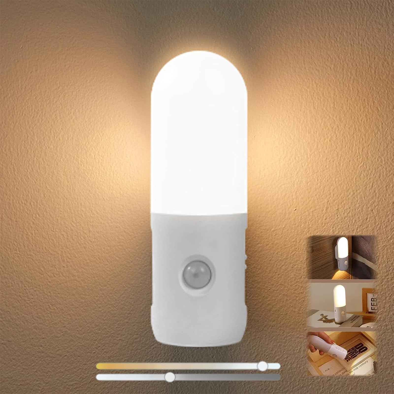 Set di 4 luci notturne a LED con sensore di movimento, illuminazione per armadi a batteria, luce calda 3000 K, per corridoio (batterie non incluse) | Leroy Merlin Set di 4 luci notturne a LED con sensore di movimento, illuminazione per armadi a batteria, luce calda 3000 K, per corridoio (batterie non incluse) | Leroy Merlin