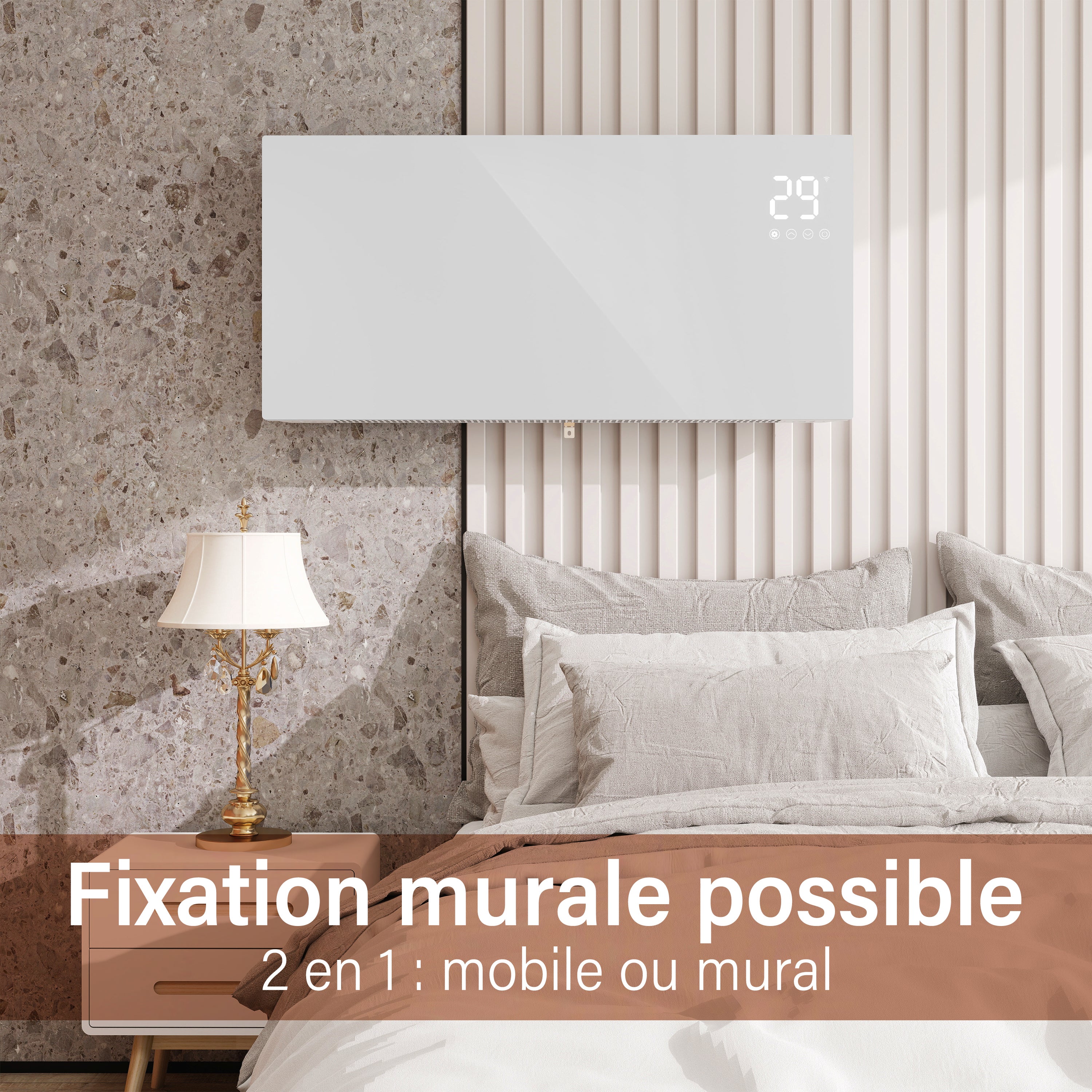 Radiateur électrique 2000W — Connecté WiFi — 2 en 1 mural et mobile — Ultra-plat 70mm — Verre blanc glacé — Grande surface - 4
