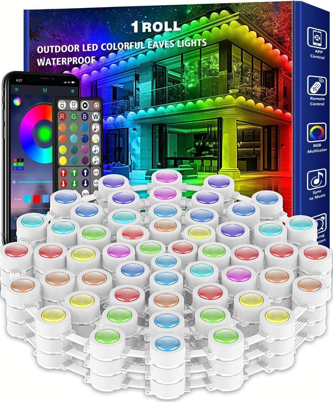 Girlanda Świąteczna Zewnętrzna RGB Inteligentne Wodoodporne Oświetlenie na Boże Narodzenie Ogrodu Sterowanie Aplikacją Pilotem Dekoracja Domu Imprezy