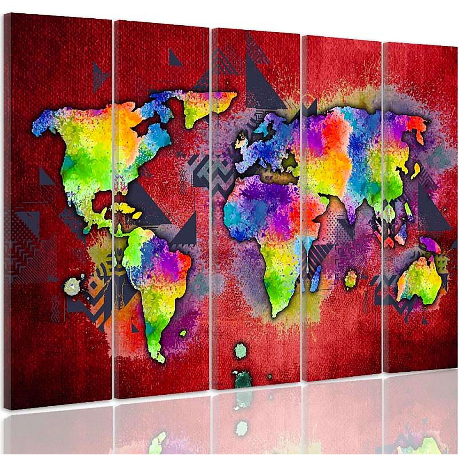 Tableau carte colorée du monde - 100 x 70 cm - 2