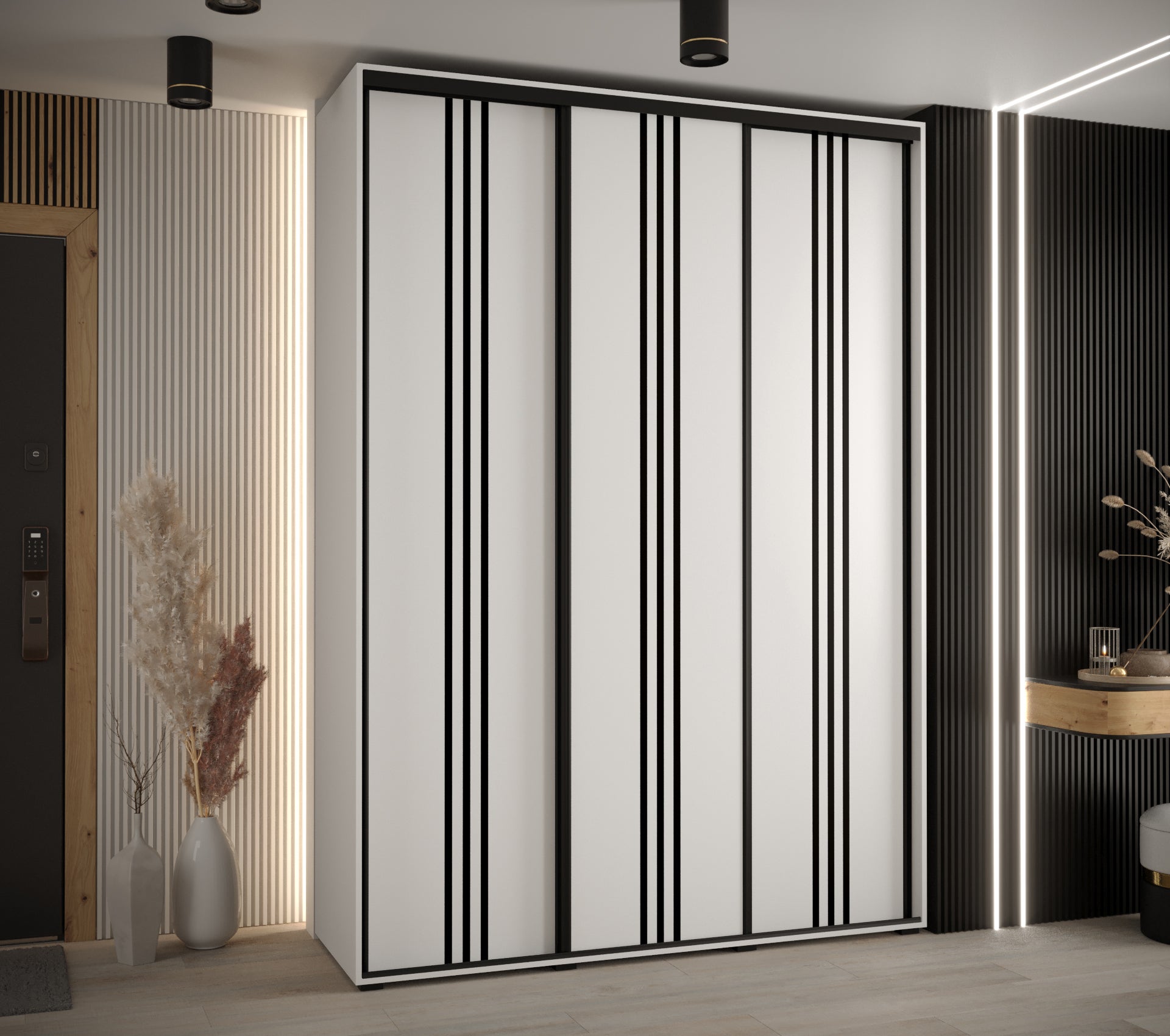 Szafa przesuwna wysoka Davos 6 180 x 60 x 235,2 cm biały + biały + u. czarny - Abiks Meble - 2