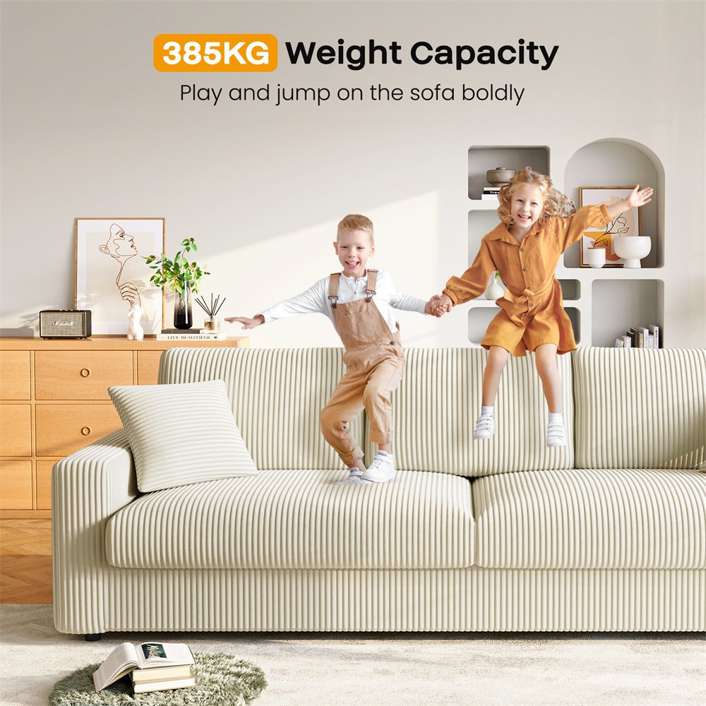 Grand Canapé 3/4 Places en Velours Côtelé Beige avec 2 accoudoirs et Oreillers,Canapé Moderne pour salon,254×89×88cm - 7