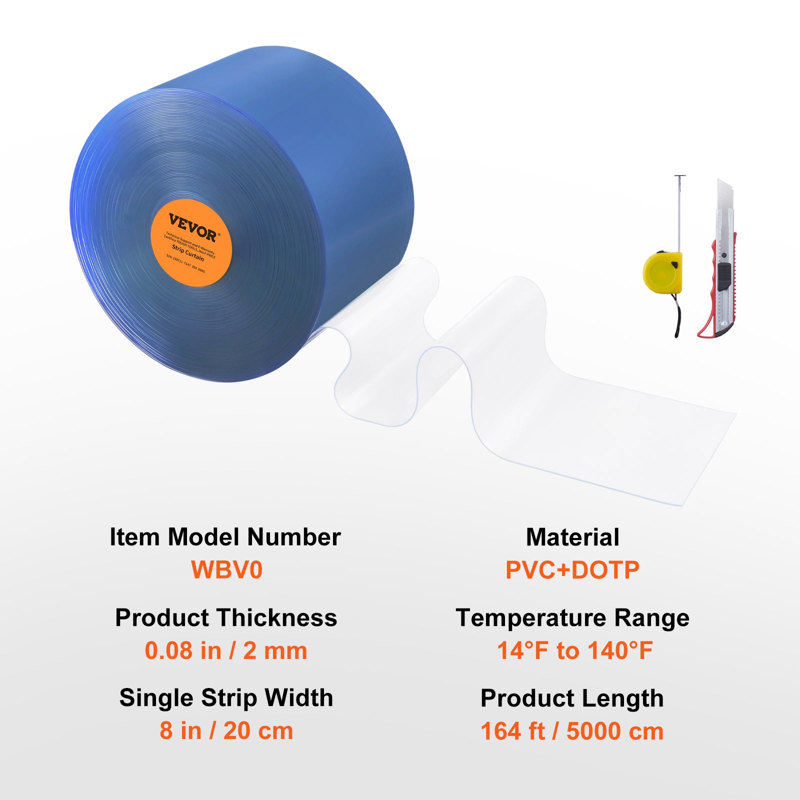 Rideau à lanières PVC 5000x20 cm,VEVOR bande de porte lisse roulée transparente,épaisseur 2 mm,adapté aux usines,entrepôts,centres commerciaux - 7