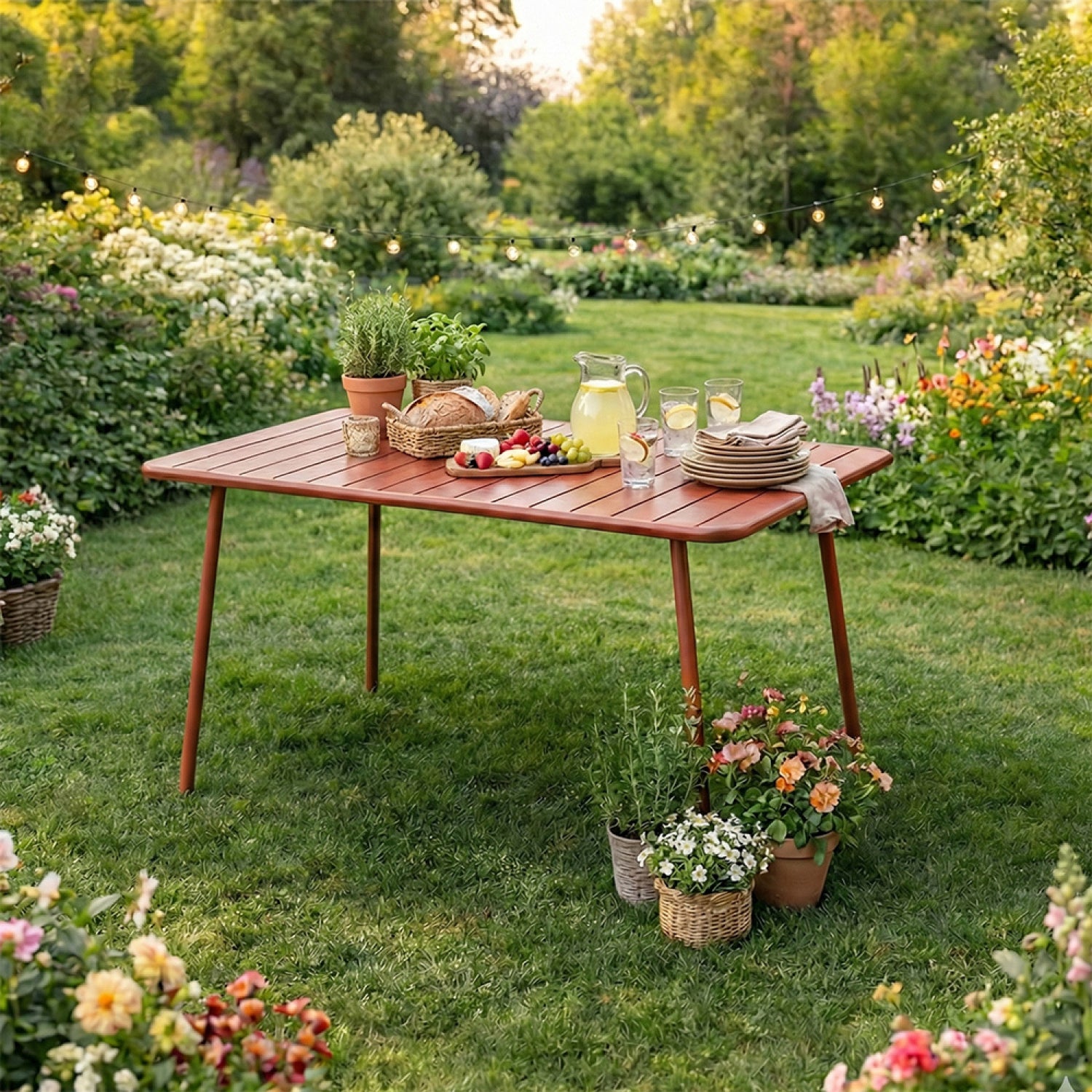 Table de jardin 4 à 6 places 120cm terracotta BERGAME - 4