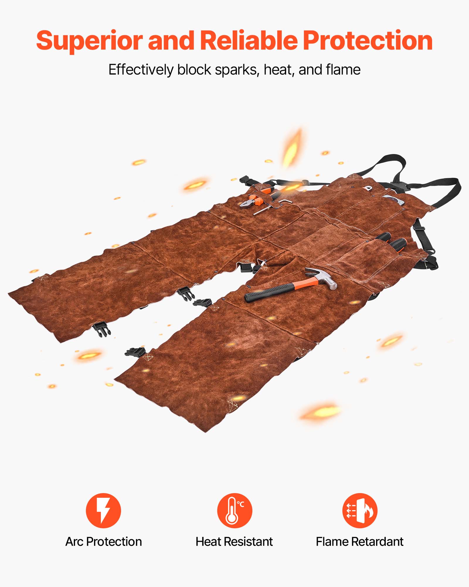 Tablier Soudage Jambe Fendue,VEVOR Pantalon Cuir Vachette,Résistant Chaleur,3 Poches,Hommes/Femmes,Travail Bois,Jardinage,Forge,Taille M - 4