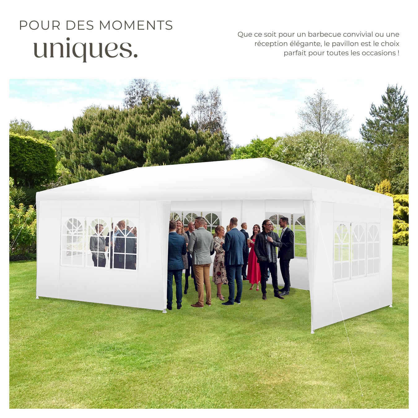 Pavillon imperméable en polyéthylène et acier 6x3 m avec 5 faces latérales amovibles protection UV TECTAKE - 7