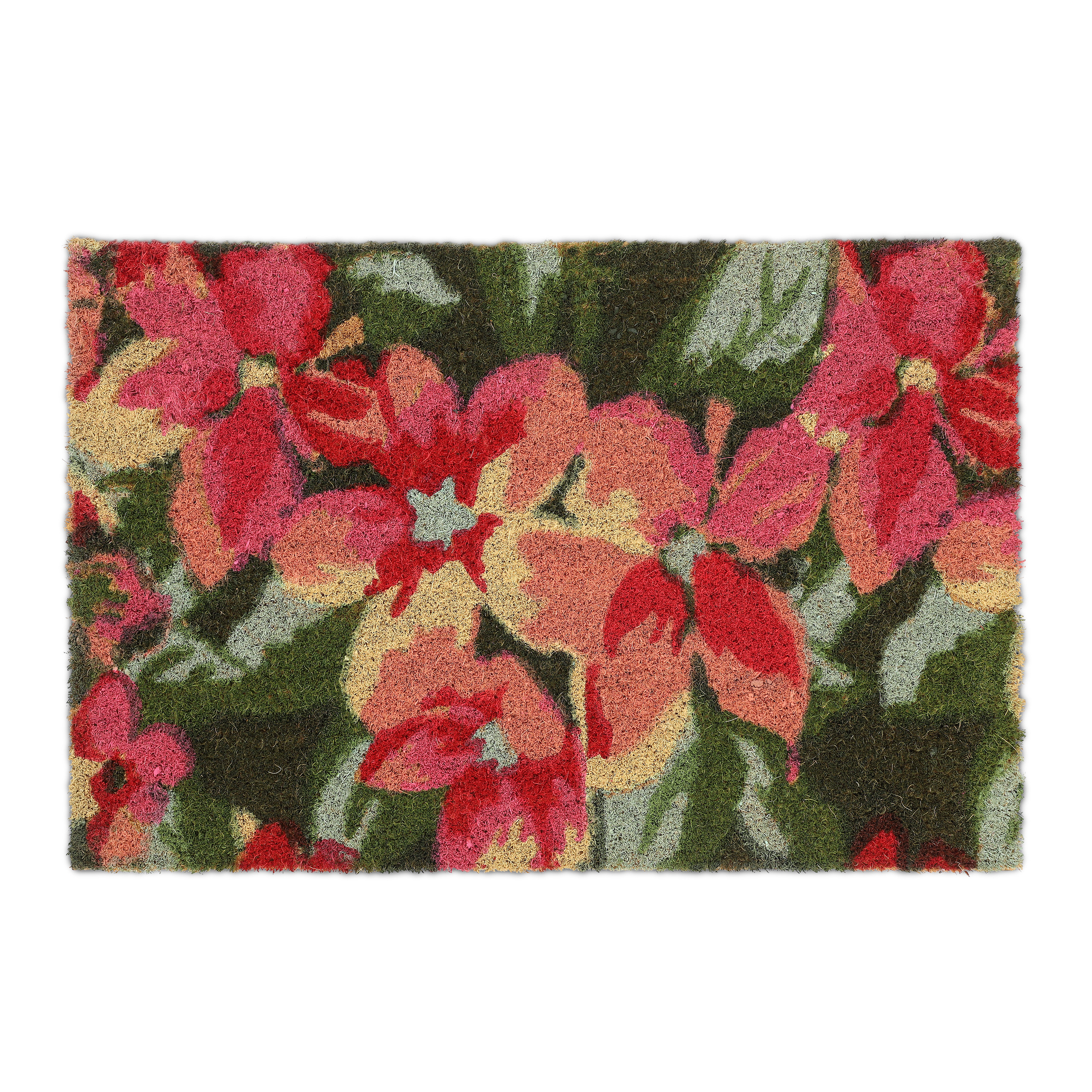 Relaxdays felpudo fibra de coco, tapete puerta, con flores, 40x60cm, resistente a intemperie, antideslizante, multicolor