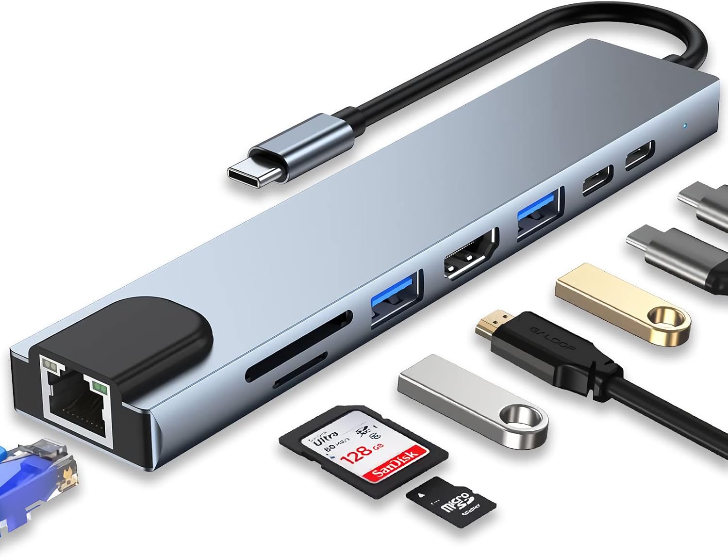 Hub USB-C 4-in-1 Tiergrade - 3 Porte USB 3.1 (10 Gbps) + Ethernet 1 Gbps, Adattatore Per MacBook, Laptop Type-C, Plug And Play - 2