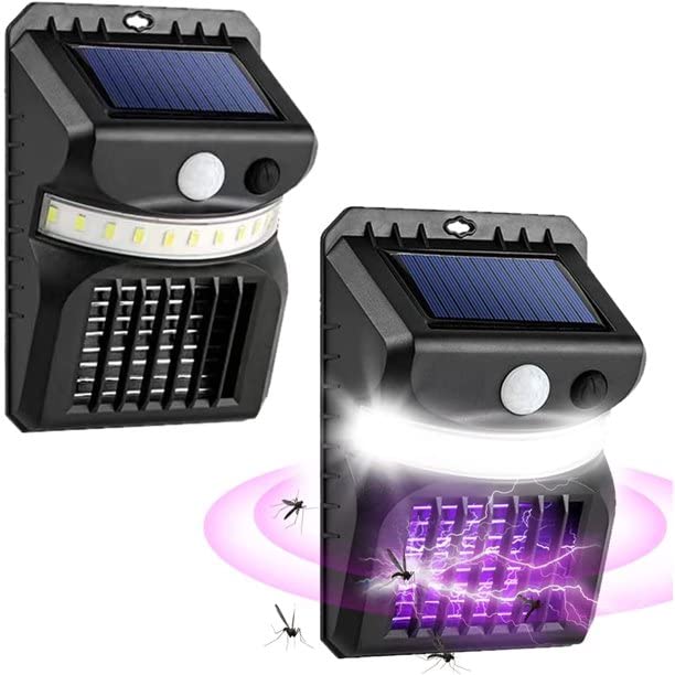 1 sztuka Bug Zapper zewnętrzny 3 w 1 solarny komar Zapper lampy UV porażenie prądem elektrycznym zabójca owadów z czujnikiem ruchu PIR światło LED
