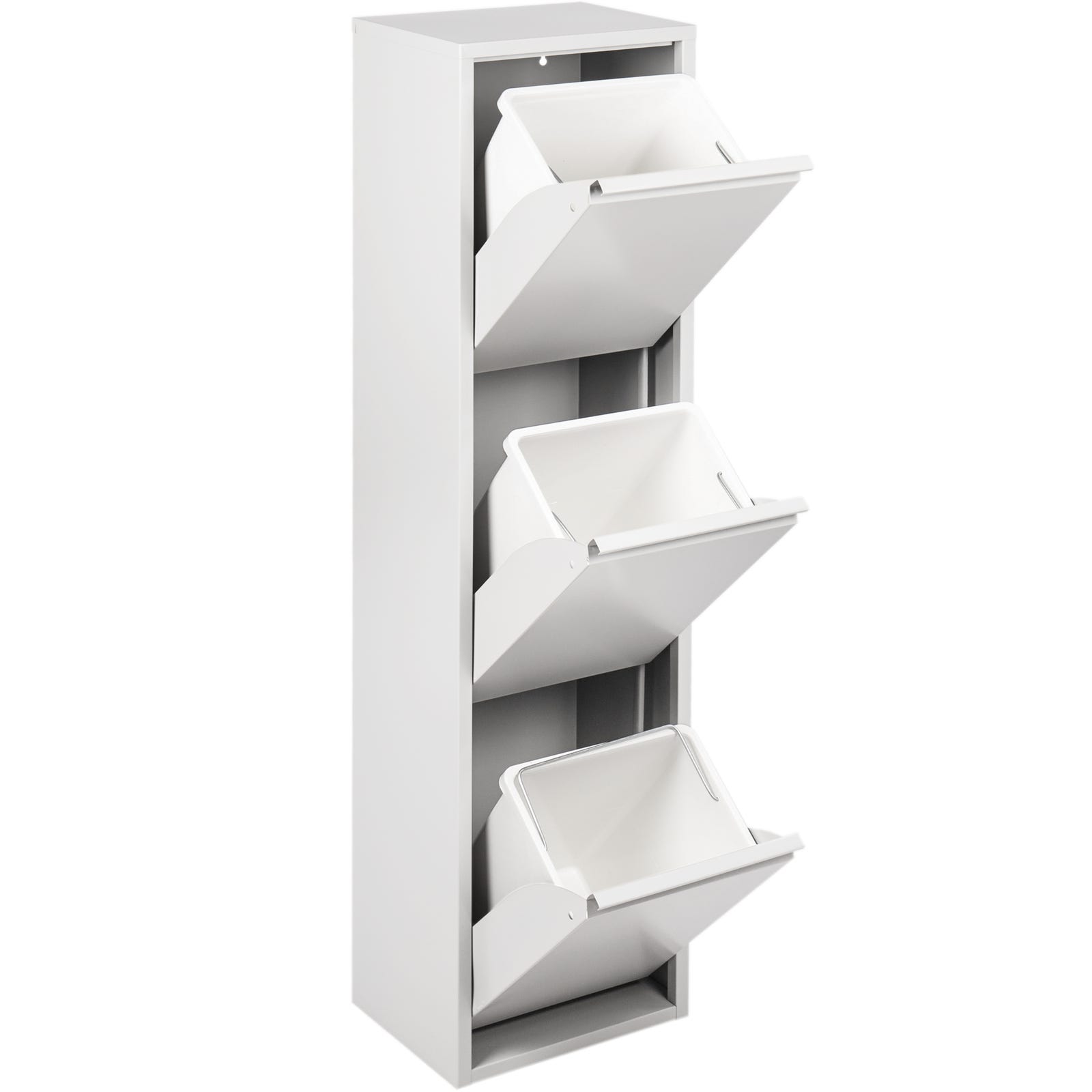 Cubo de basura metalico con 3 compartimentos blanco para reciclaje Leroy Merlin