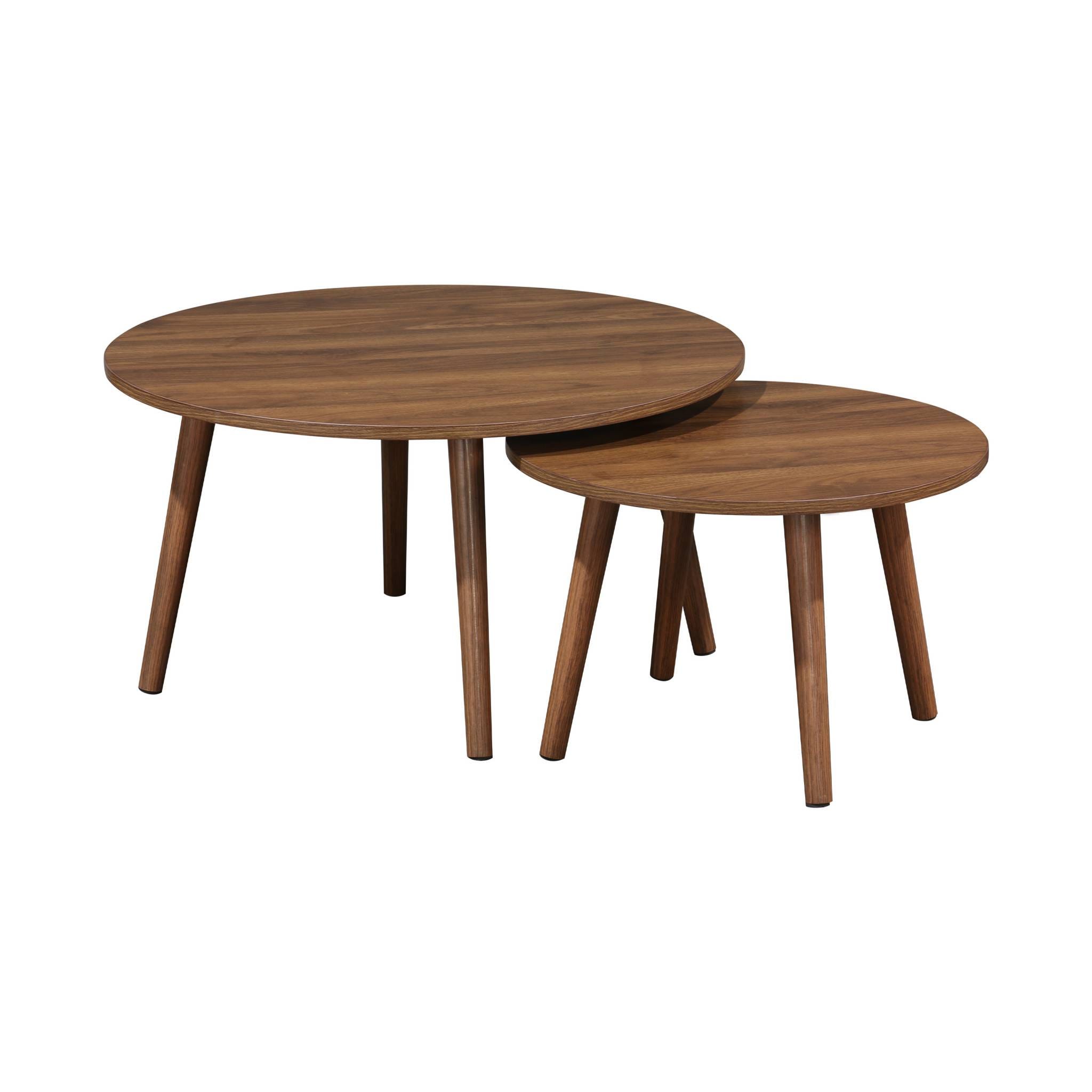 Table Basse Ronde Noyer Lot de 2 tables basses rondes décor bois de noyer Népal NEPAL | Leroy ...