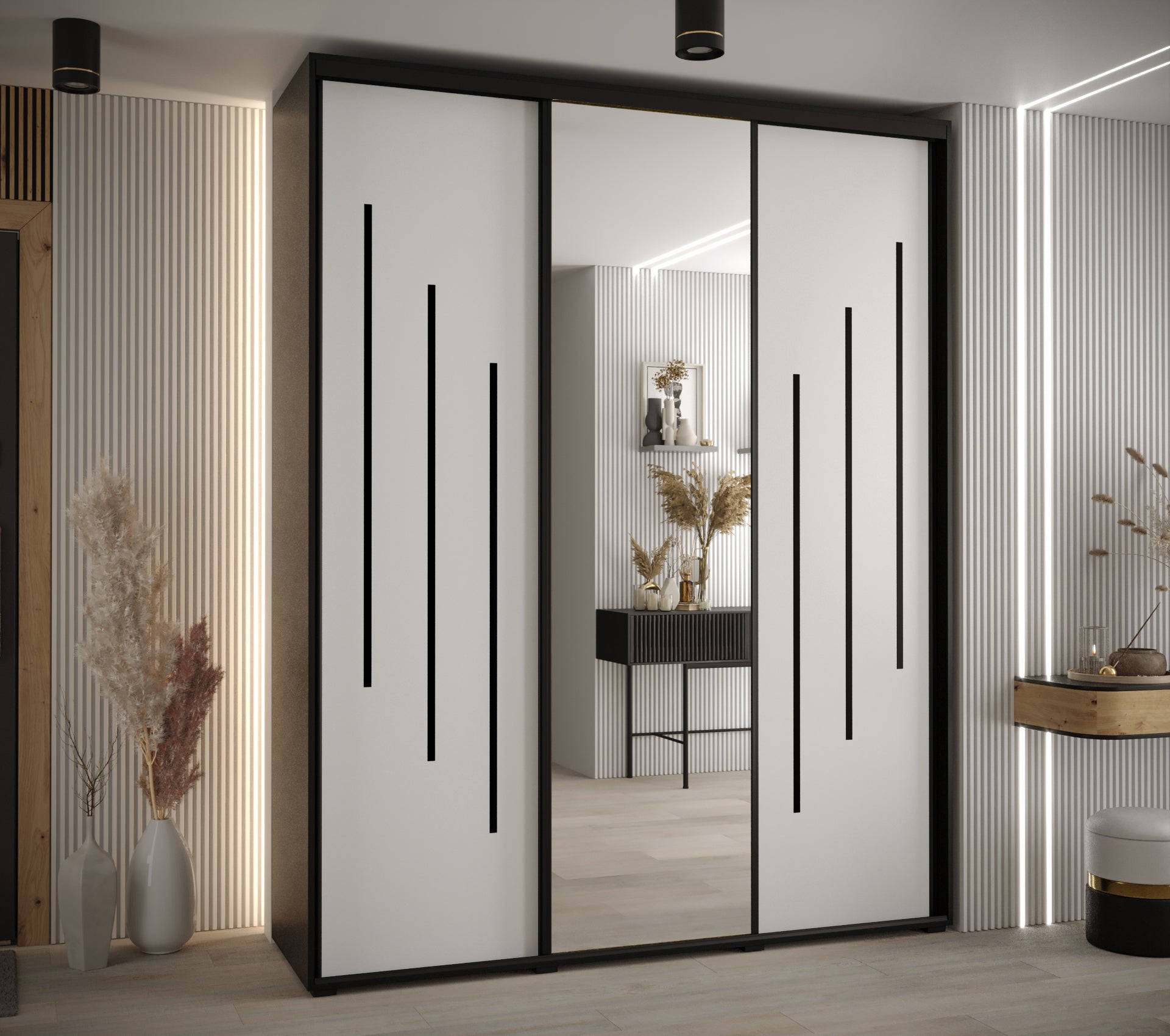 Szafa przesuwna z lustrem wysoka Davos 9 190 x 45 x 235,2 cm czarny + biały + u. czarny - Abiks Meble - 2