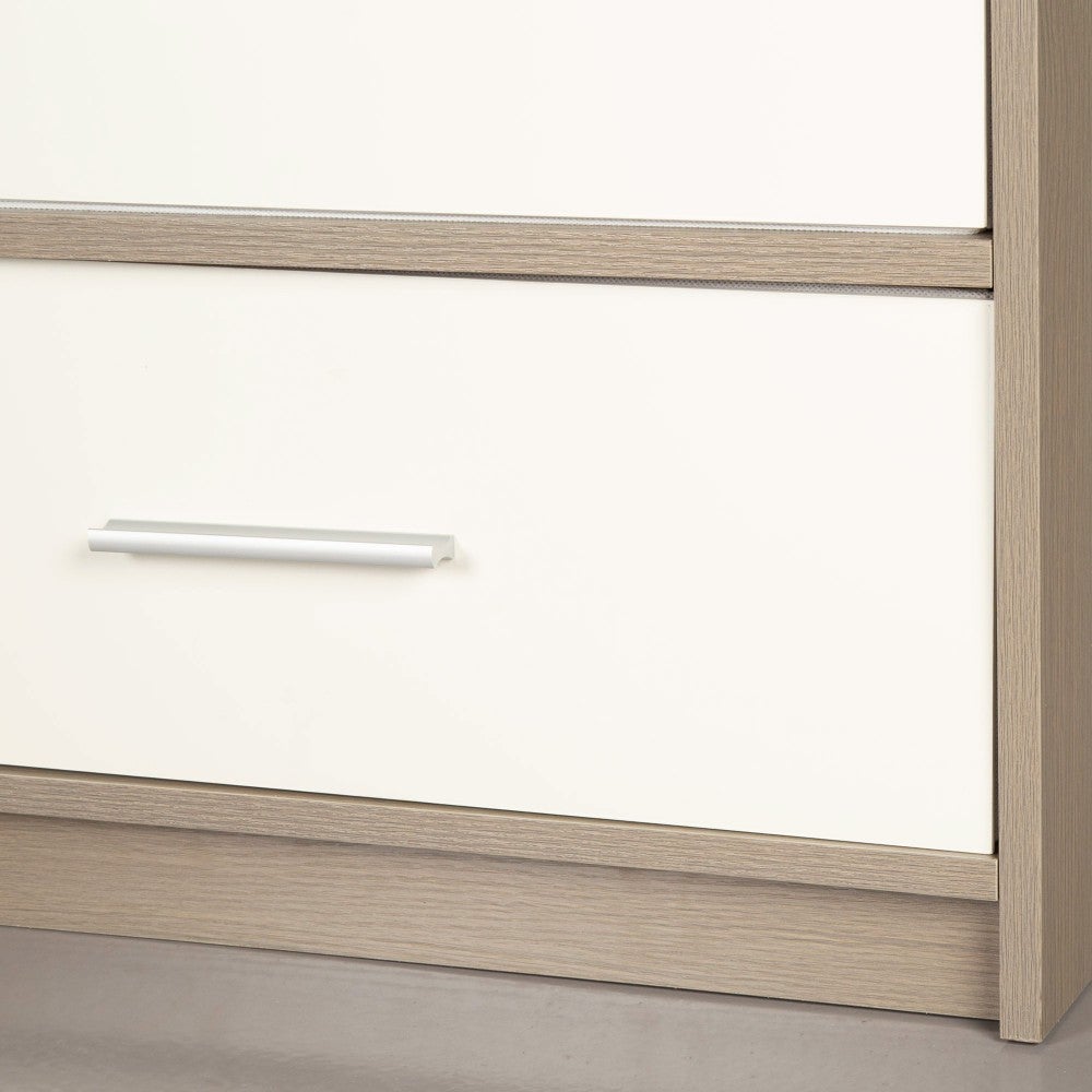 Max Home Mesita de noche blanca y madera 3 cajones de tela 58x30x70 cm - 7