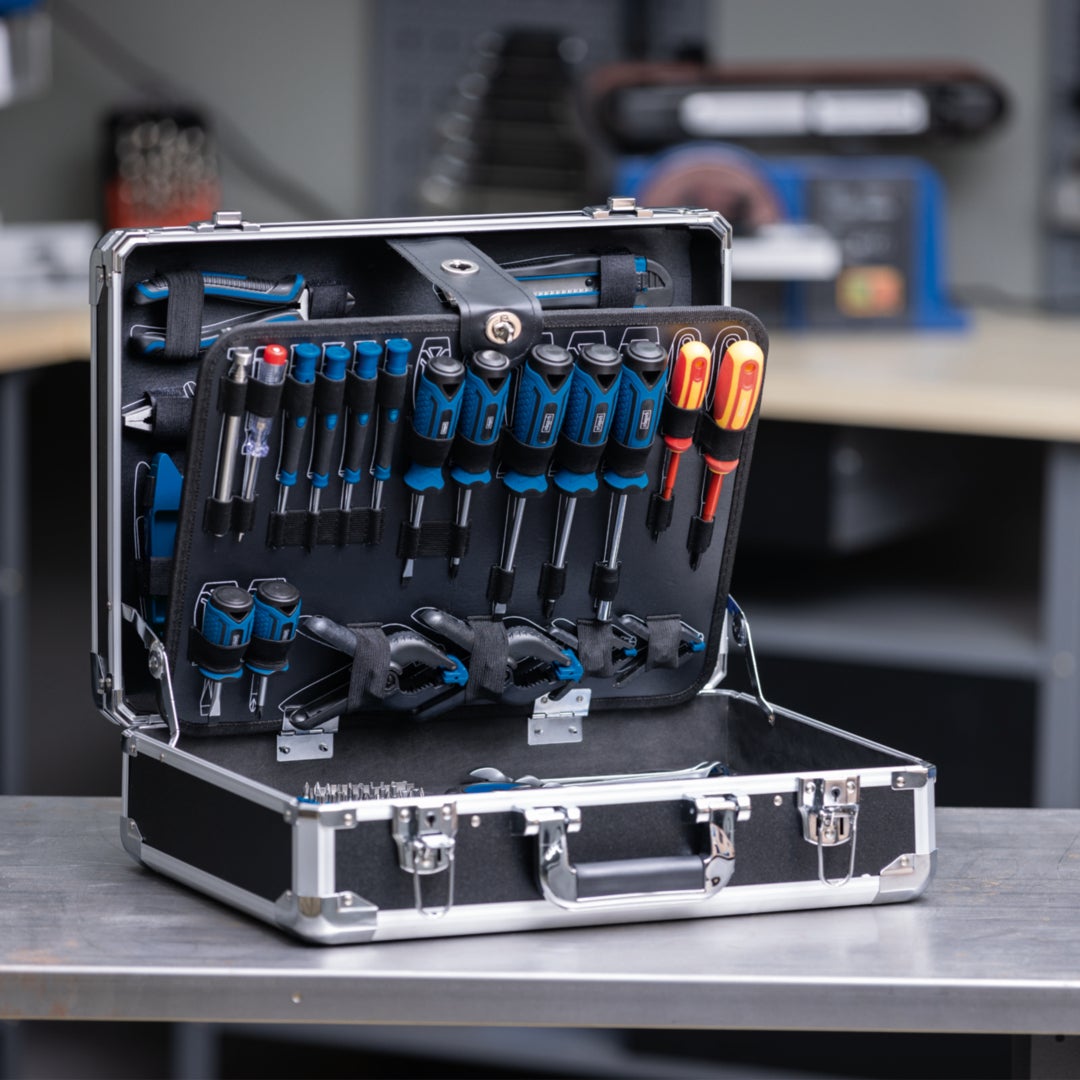 Scheppach Mallette à outils TB200 – Valise à outils – Coffret outils – Boîte à outils – Boîte de rangement - 141 pièces – En chrome vanadium - 2