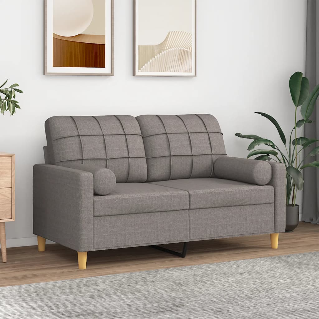 Canapé 2 Places D'angle Type Cloud - Tissu Chenille Gris, Avec 2 Coussins Lombaires, 2 Décoratifs Et 2 Poufs - Longueur 220 Cm