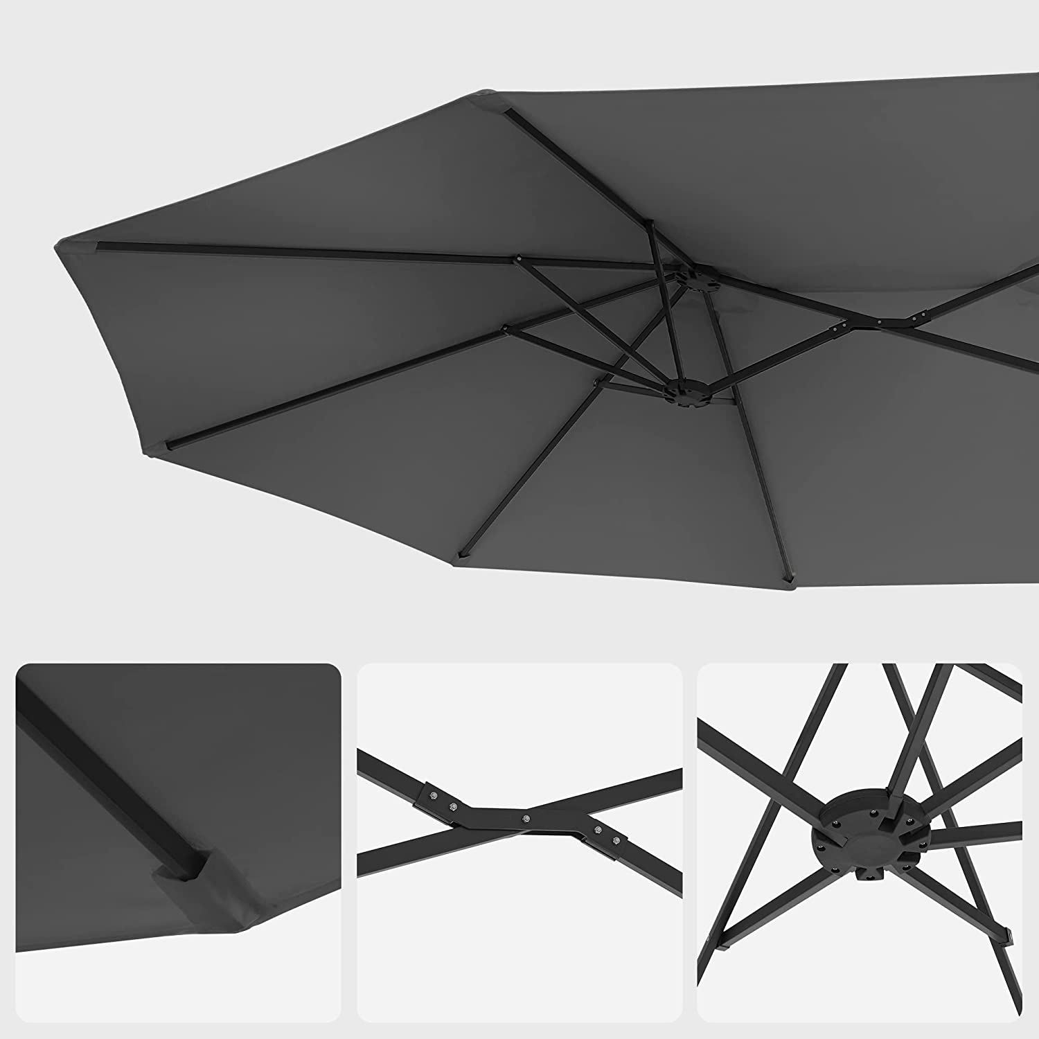 Ombrelle extra large parasol 460 x 270 cm, protection UPF 50+, pour jardin, extérieur,Gris - 3