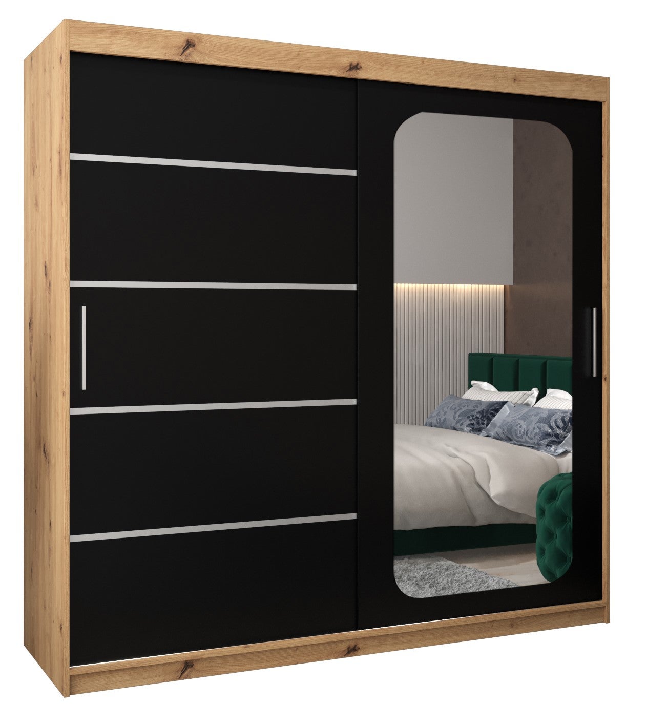 Szafa przesuwna garderoba PROMO V2 200 x 62 x 200 cm Artisan + Czarny - Abiks Meble