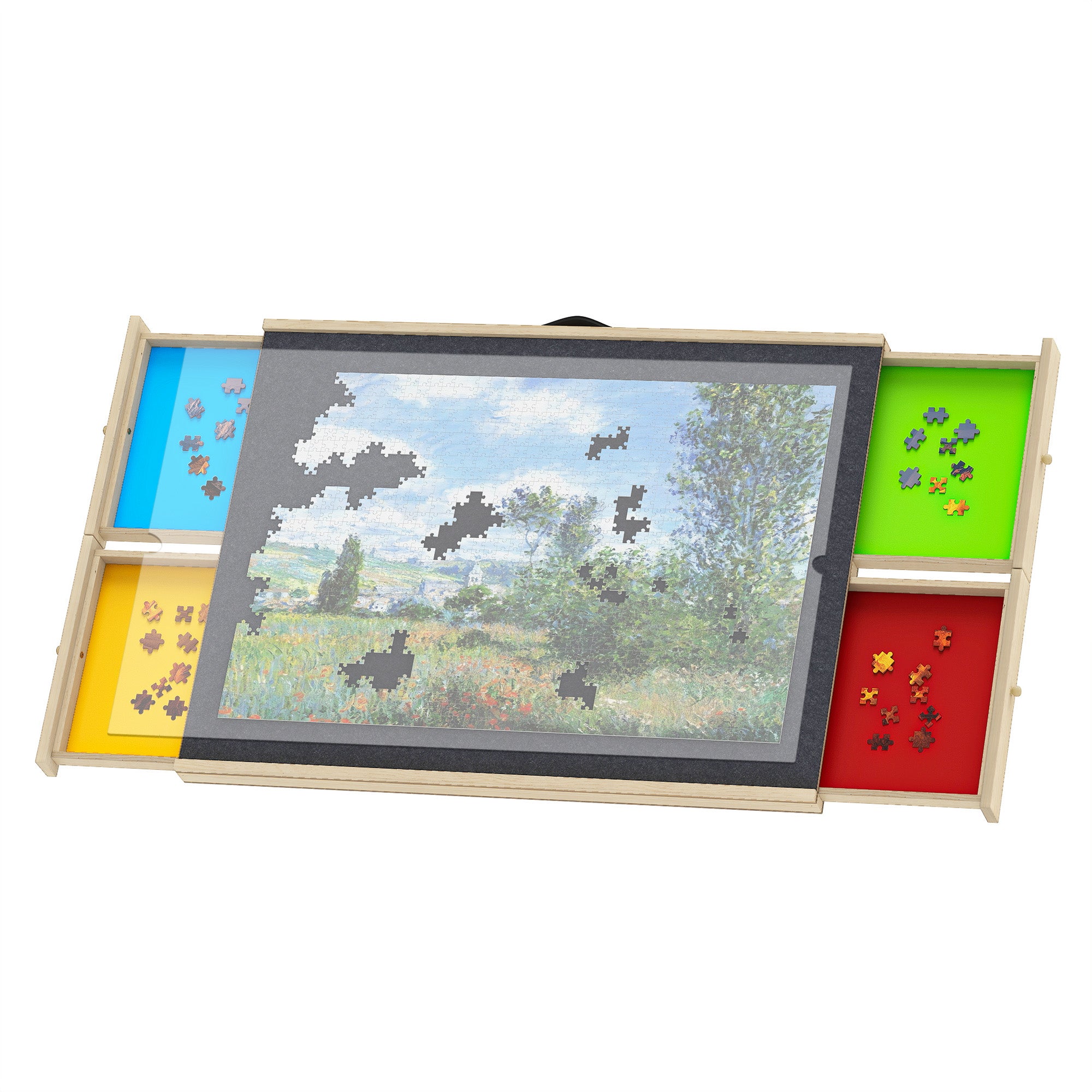 Relaxdays Plateau pour puzzle allant jusqu'à 1000 pièces, 4 tiroirs pratiques, bois de pin, nature pas cher