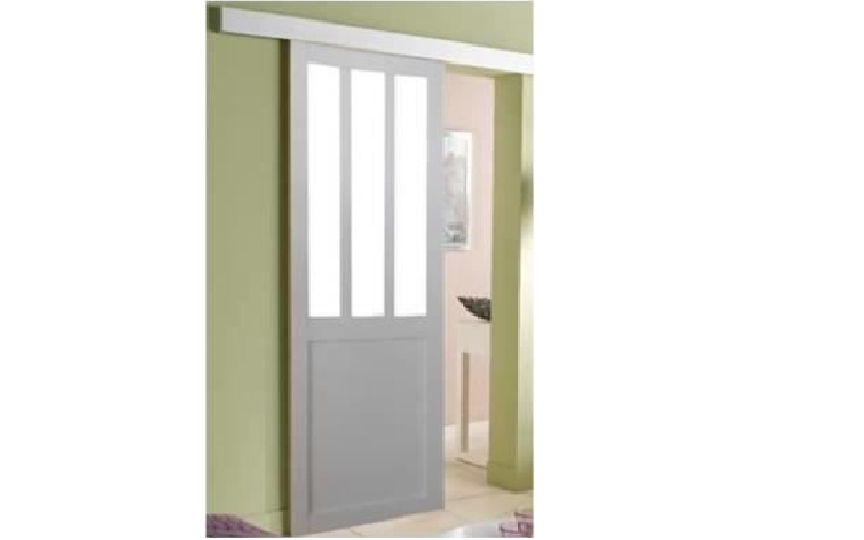 Porta scorrevole da officina bianca H204 x L93 cm, binario in alluminio, conchiglie Gd Menuserie - 4