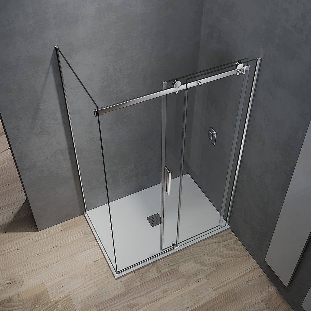 GRAND VERRE Cabine de douche style industriel avec porte coulissante 100x195 et paroi latérale 100x195 accessoires chromés - 2