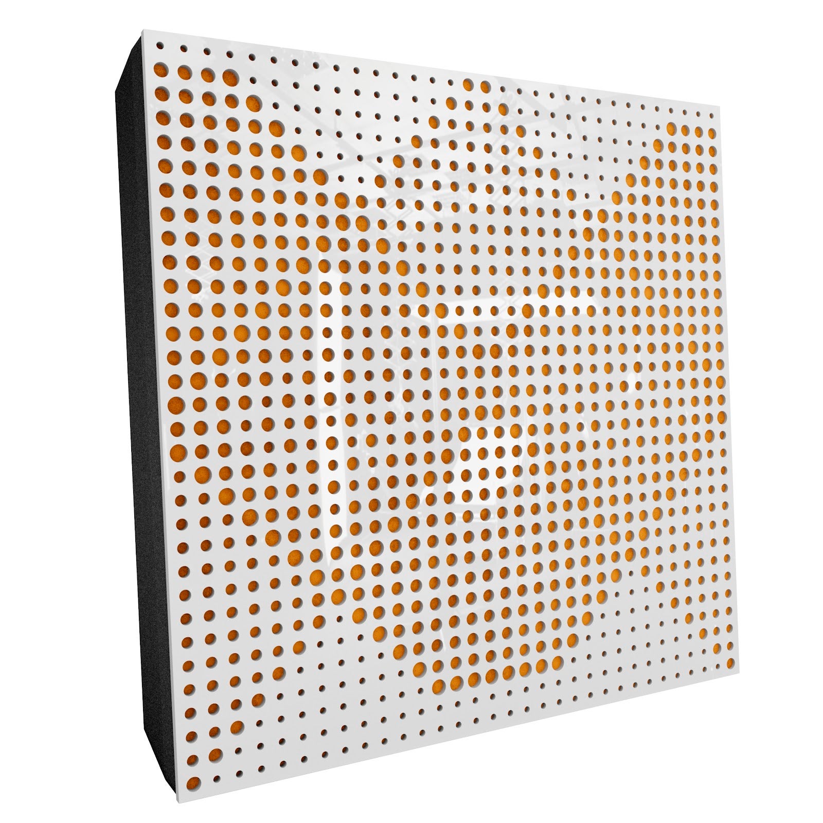Lot de 2 Panneaux acoustiques WILDS-F décoratifs insonorisants 50x50x5 cm - Plastique perforé, tissu et mousse acoustique -Blanc brillant+Jaune - 2
