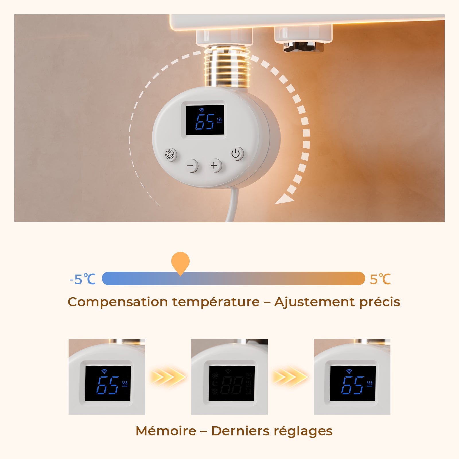 Grzejnik łazienkowy elektryczny WiFi z inteligentnym termostatem – Zdalne sterowanie przez aplikację, montaż na ścianie, biały, 132 × 40 cm, 600 W - 6