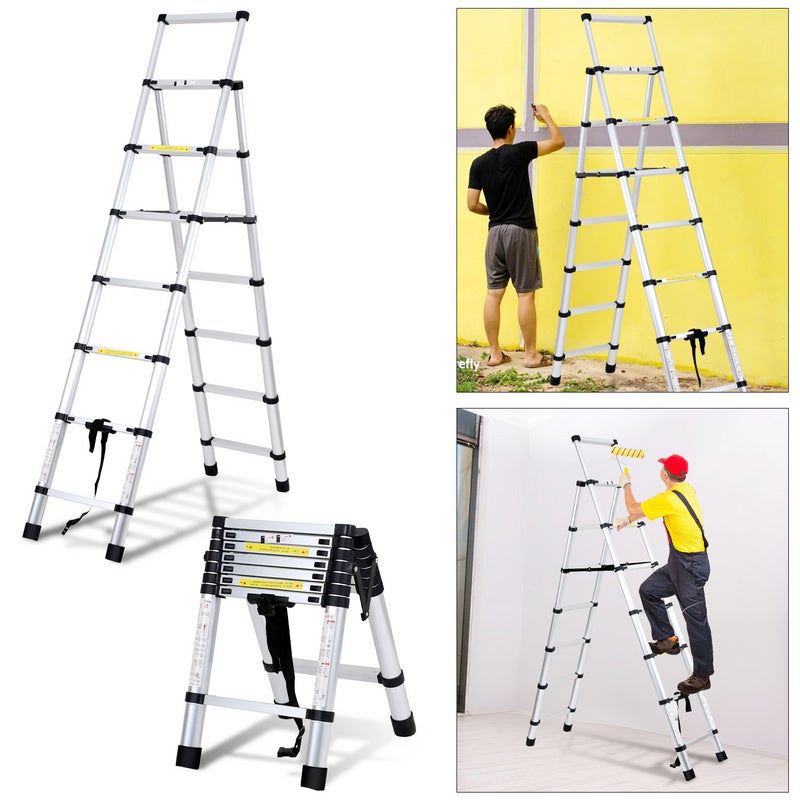 Echelle télescopique Aluminium 2.0M+2.3M Echelle à coulisse Stable Avec ...