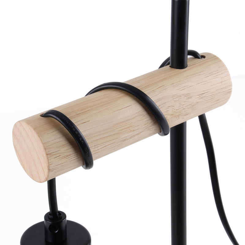 Lámpara de mesa NETTLIFE para salón, lámpara de mesa vintage de madera: lámpara de noche negra, 1 luz, diseño, metal, casquillo E27 - sin bombilla - 6