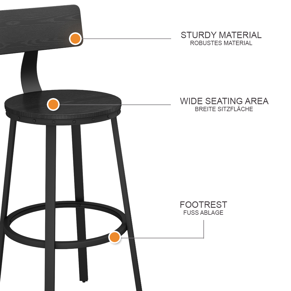Vicco Stołki barowe Caracas, Czarny, 34 x 102 cm 2 części - 9
