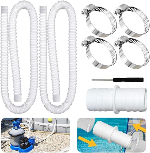 Tuyau de piscine 32 mm, 2 tuyaux de piscine hors sol, tuyau de remplacement 150 cm/59 po, pour Intex 330 GPH, 530 GPH et 1 000 GPH