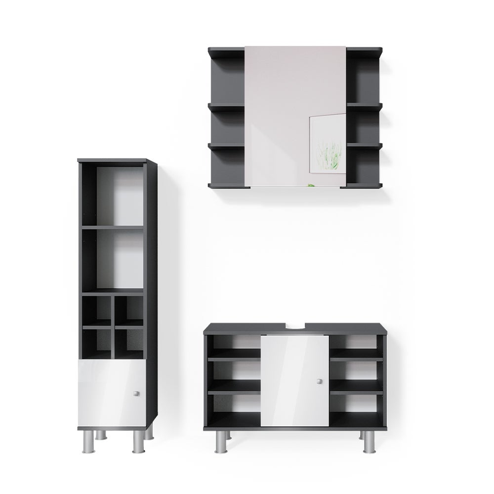 Ensemble Meubles Salle De Bain VICCO Béton FYRK - 3 Pièces (Armoire, Meuble Sous-vasque, Étagère) - Neuf