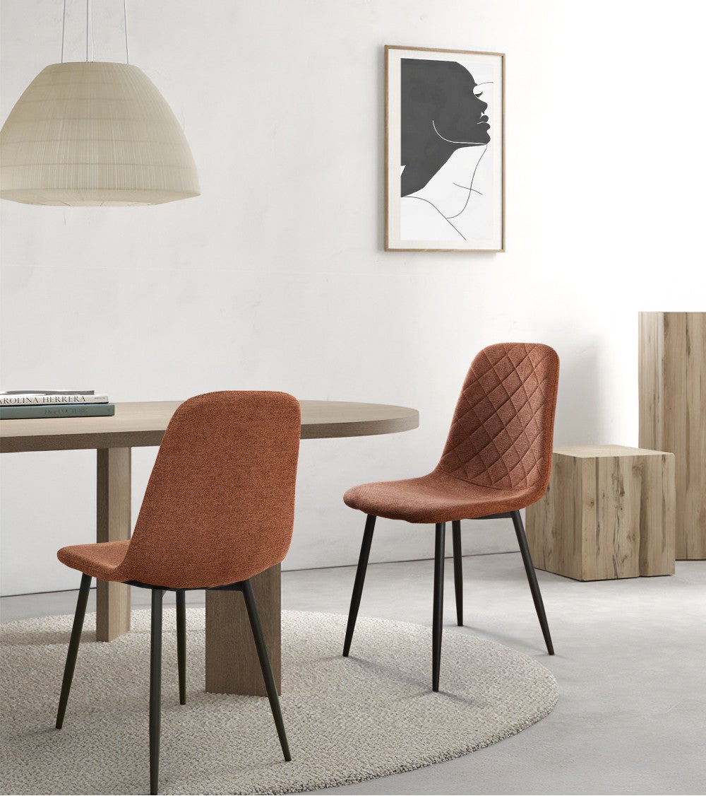 Pack de 4 sillas SUIZ sillas de comedor tapizadas en tela marrón y patas negras - 3