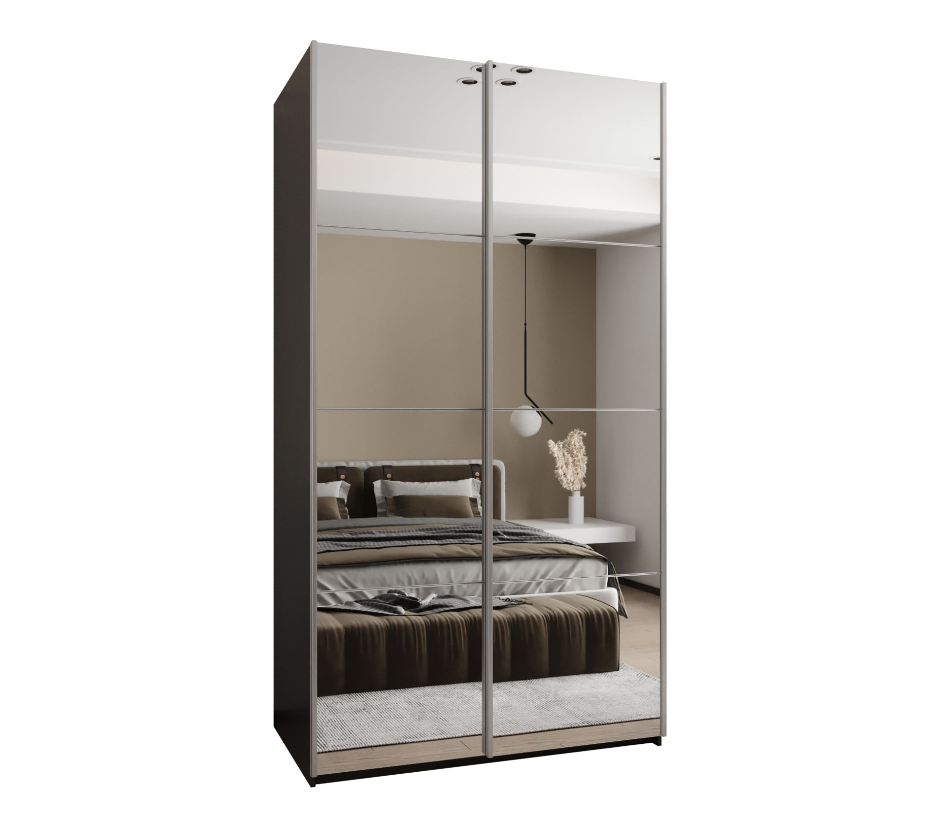 Szafa przesuwna wysoka Lux 2 140 x 64 x 245,5 cm czarny + biały + u. srebrny - Abiks Meble