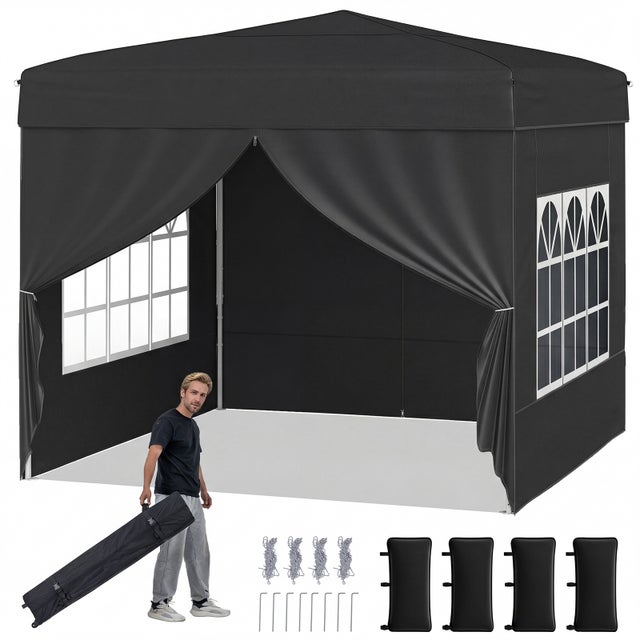 Tonnelle Pliante 3x3 Imperméable avec 4 Parois Amovibles, Sac à Roulettes&Fenêtres Transparentes, Barnum Réglable en Hauteur, Camping, Fêtes, Stand