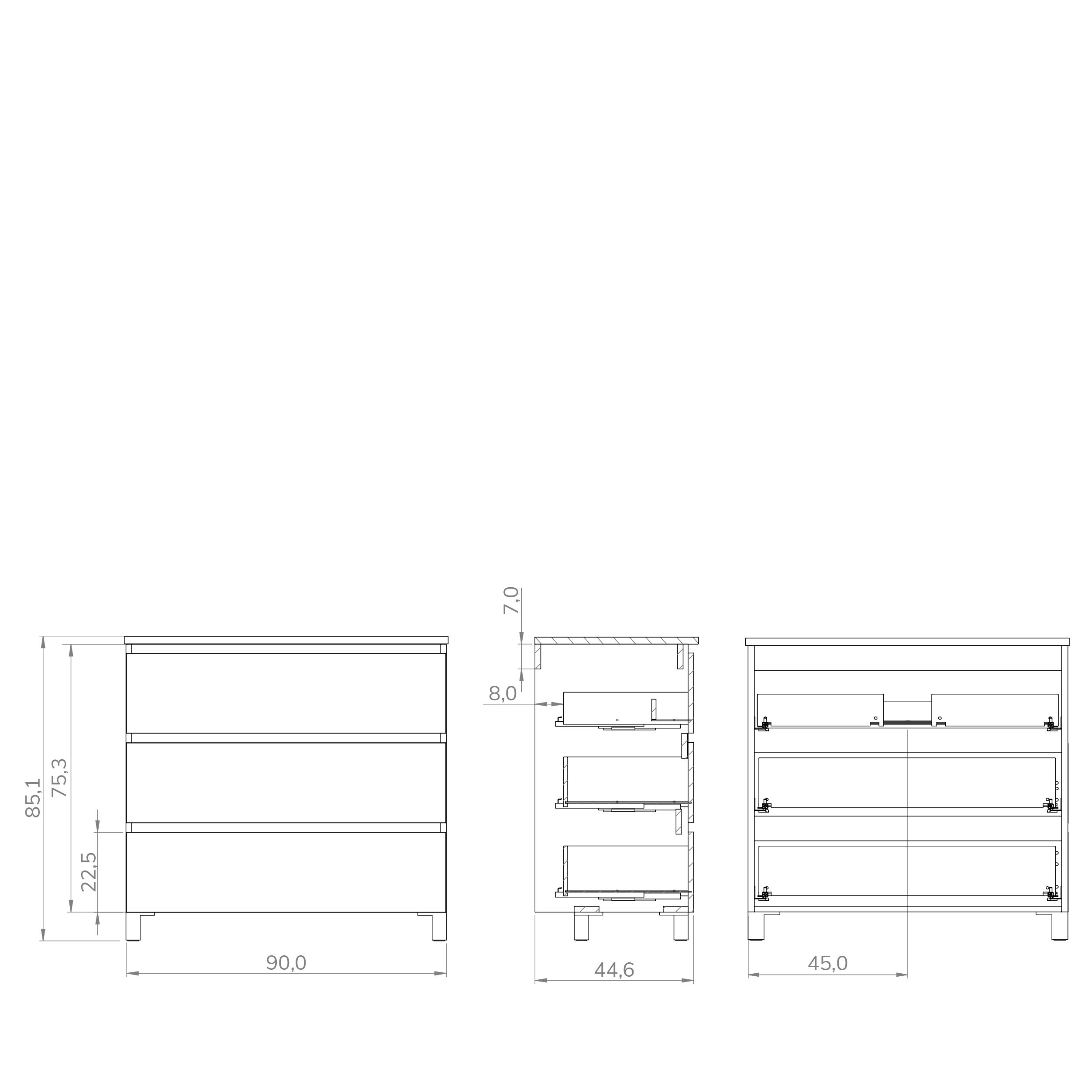 ENSEMBLE DE SALLE DE BAIN WINK | 90 CM BLANC | TROIS TIROIRS | LAVABO ENCASTRÉ | N'INCLUT PAS LE MIROIR | MEUBLE ASSEMBLÉ | ALDAY - 5