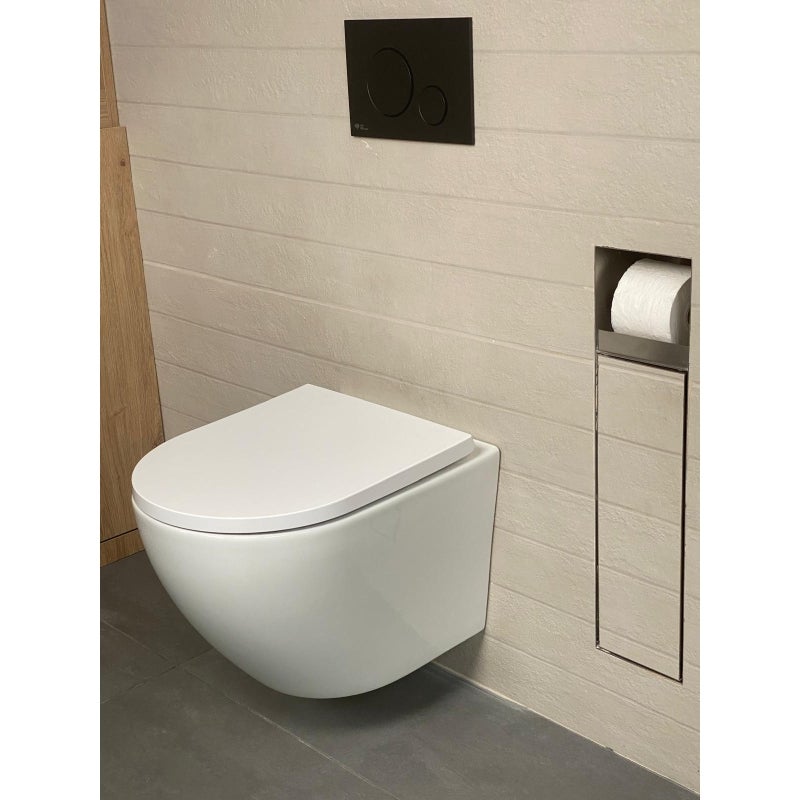 BÂTI SUPPORT GEBERIT PACK CITERNE ENCASTRÉE ET BOUTON DELTA 01 BLANC AVEC LE TOILETTE SUSPENDU ROUND SMART 52CM TOR 3 AVEC SIÈGE FIN - 5