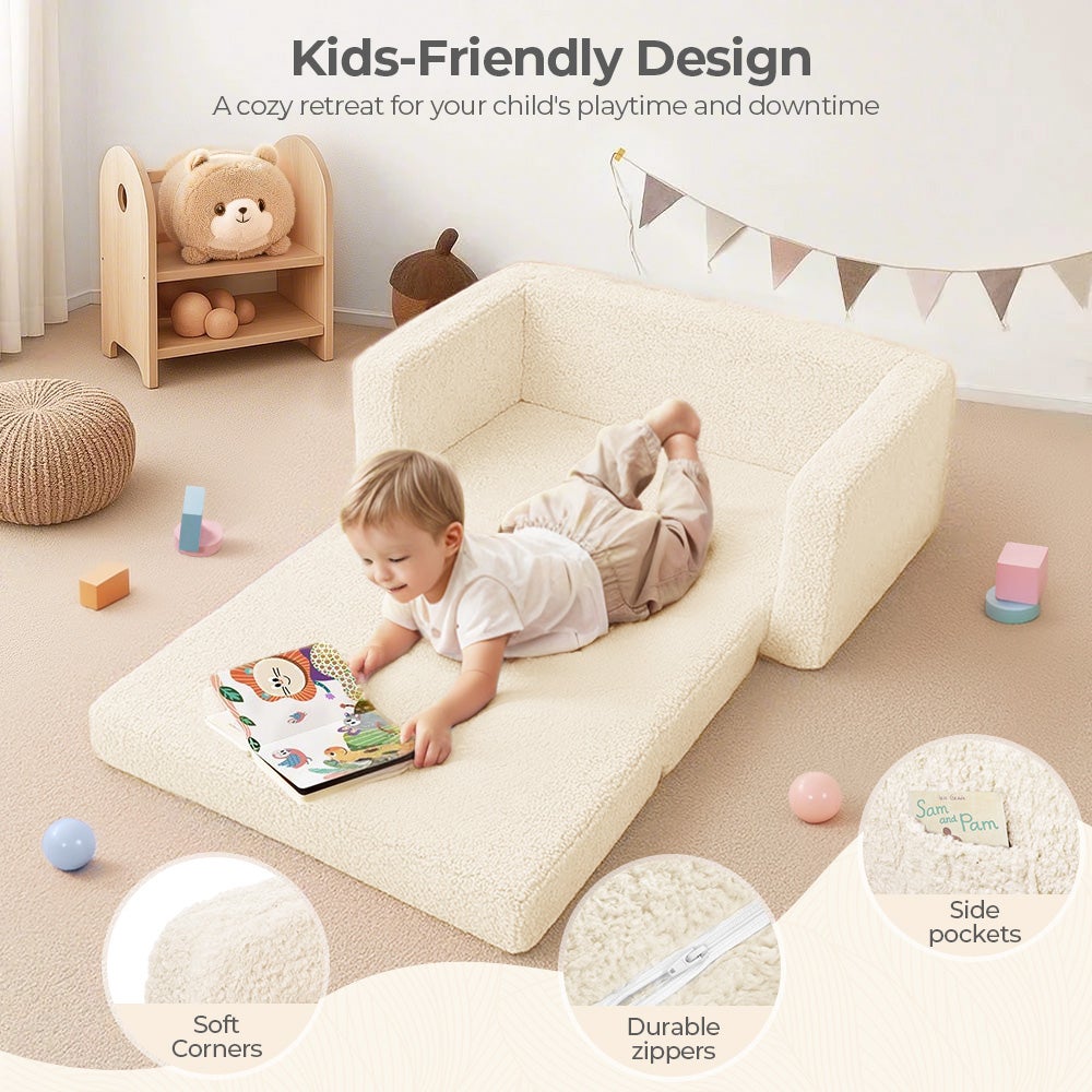 Fauteuil Enfant Convertible en Canapé-lit 2 en 1, Canapé pliable pour filles et garçons Cadeau Noël - Beige - 4