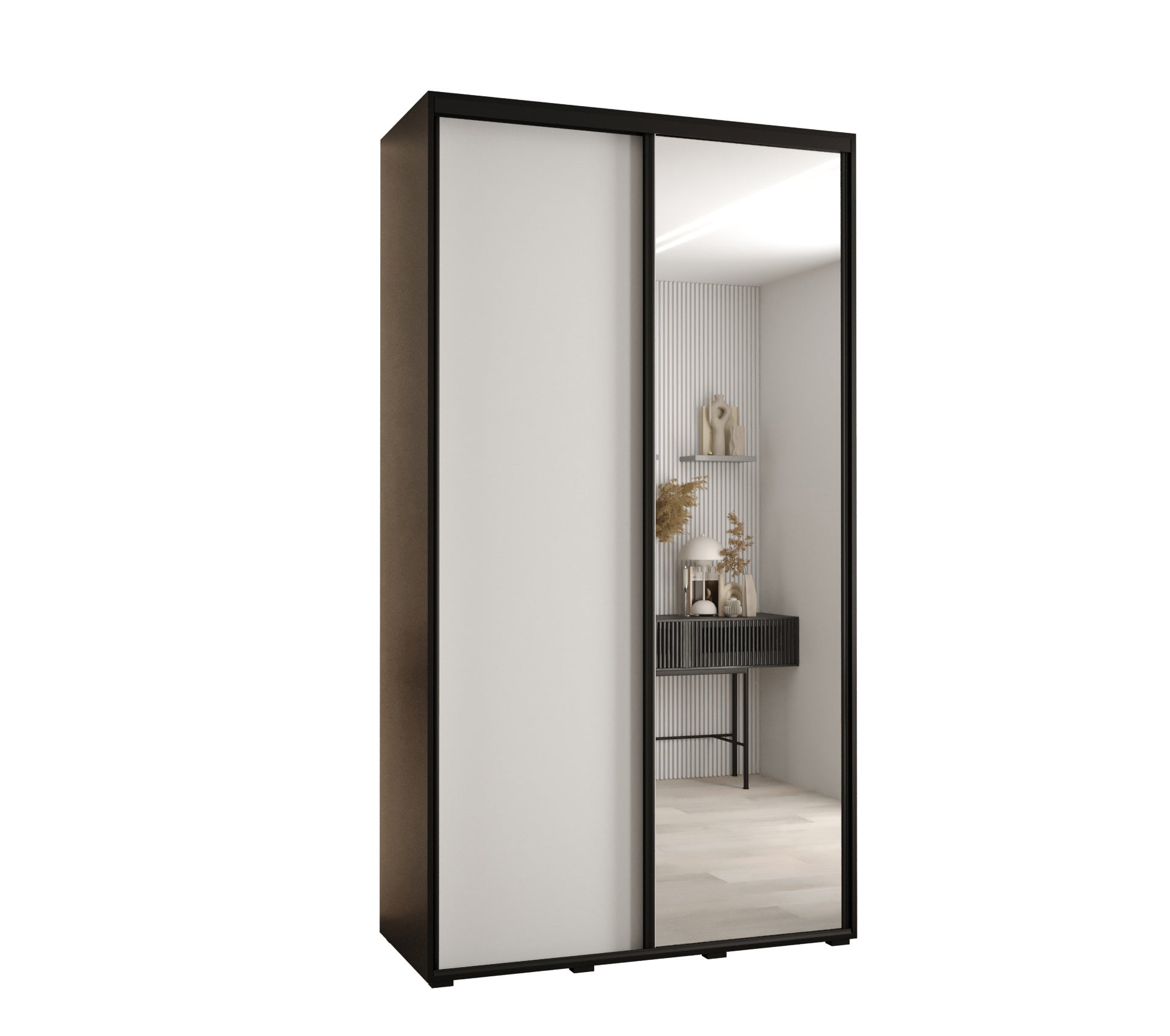 Szafa przesuwna z lustrem wysoka Davos 3 140 x 45 x 235,2 cm czarny + biały + u. czarny - Abiks Meble