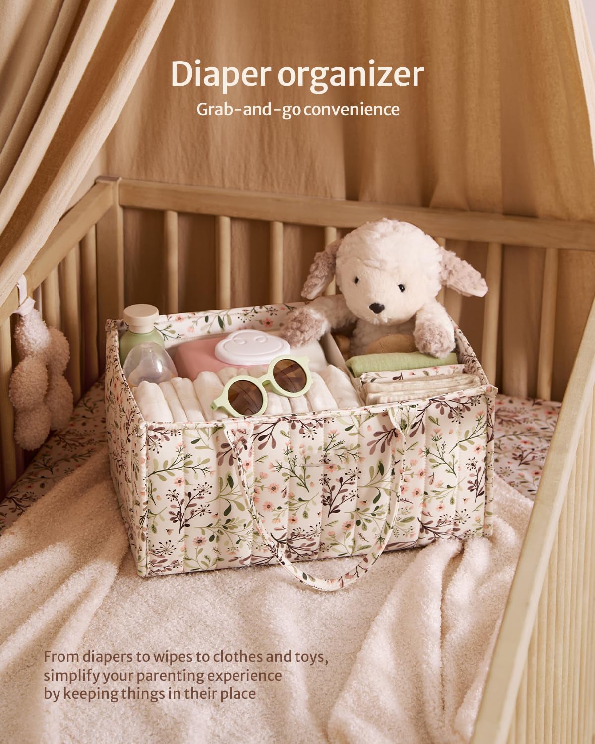 NICOLA Organisateur de caddie à couches,panier de rangement de pépinière élégant,sac de rangement de couches,marguerite pastorale - 5